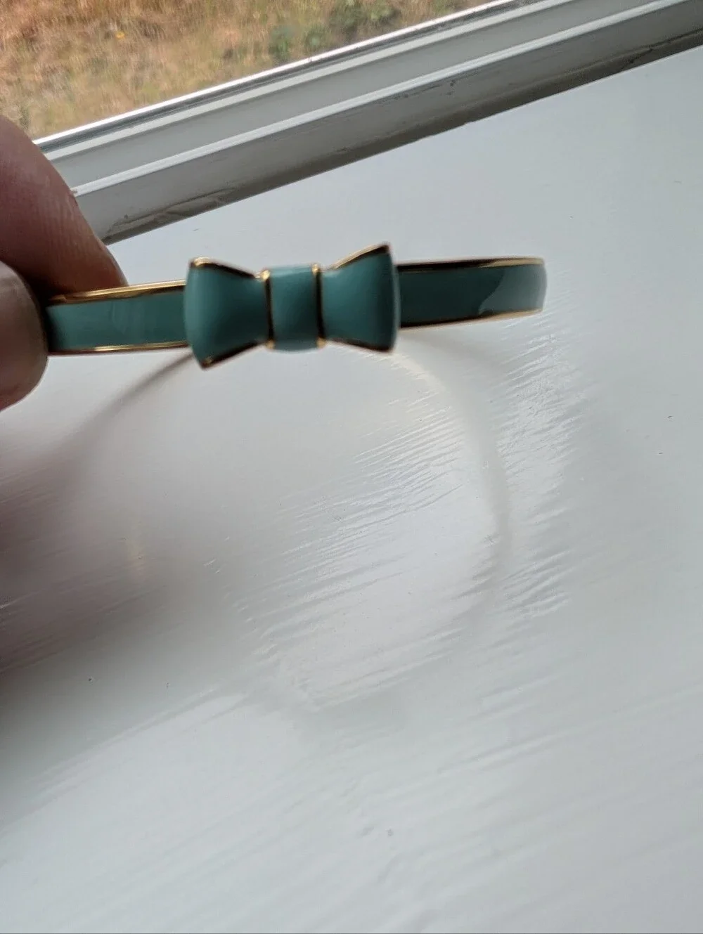 Kate Spade Take A bow Aqua and Gold Enamel Bangle Bracelet - Picture 2 of 5
